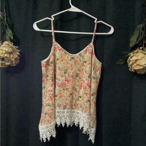 Moa moa floral spaghetti strap top with crochet hem SZ XS